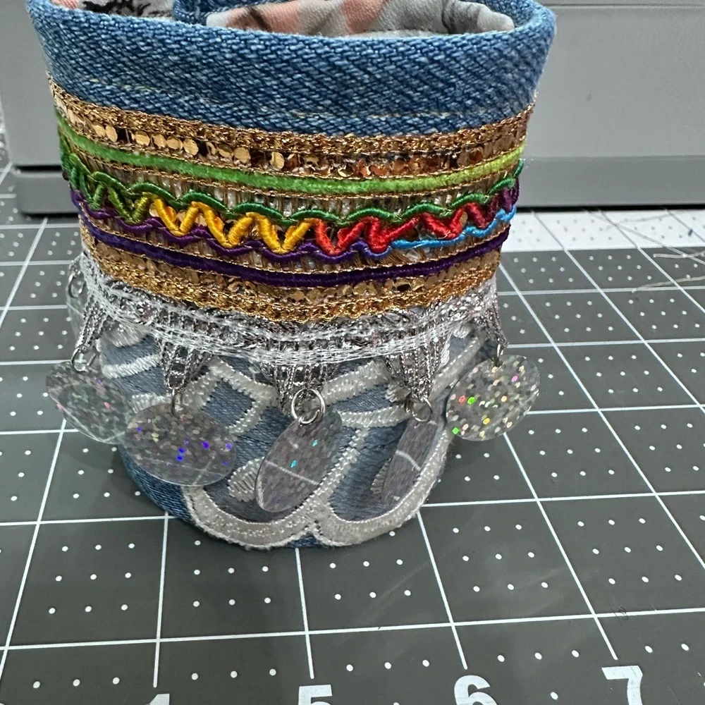 RUBYRUDI Cuff Bracelet Handcrafted OOAK Fabric Embellished Artisan Wearable Art